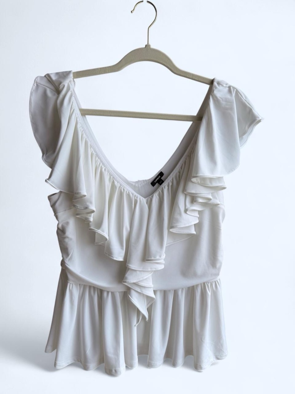 Express White Ruffle Peplum Blouse